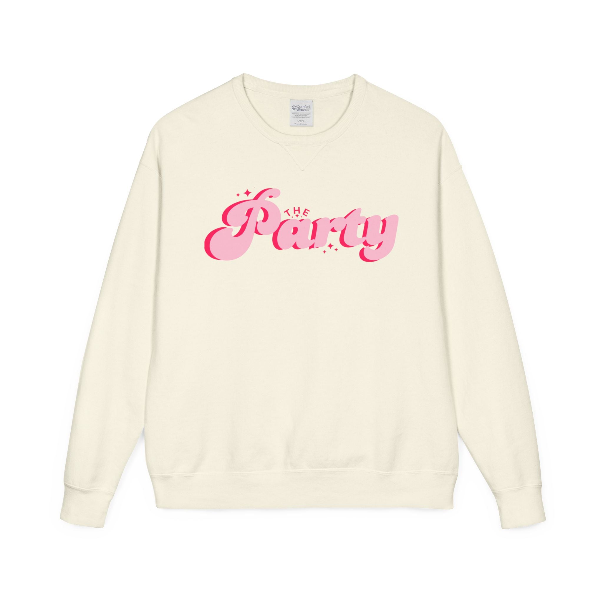 Pink Tonal Party Crewneck Sweatshirt — 'The Party' Retro Script in Lavender