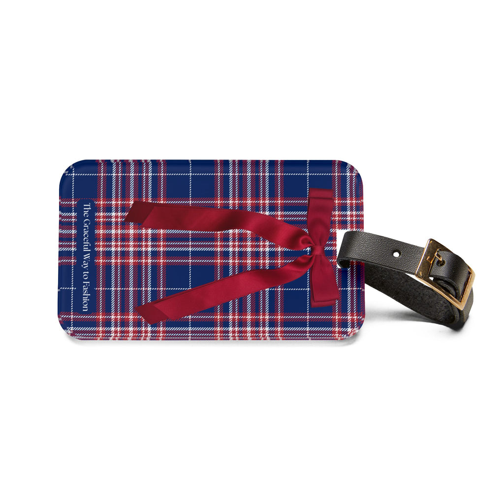 Plaid Luggage Tag with Red Bow – Holiday Gift Travel ID