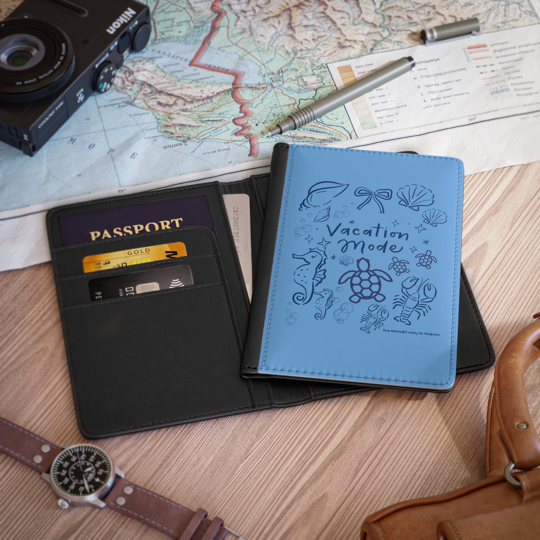 Vacation Mode Passport Cover, Gift for Travelers, Couples’ Travel Accessory, Valentine’s Day Gift, Personalized Travel Wallet
