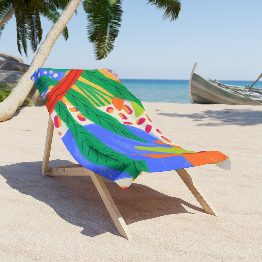 Explore in Style Tropical Palm Beach Towel — Colorful Abstract Summer Print