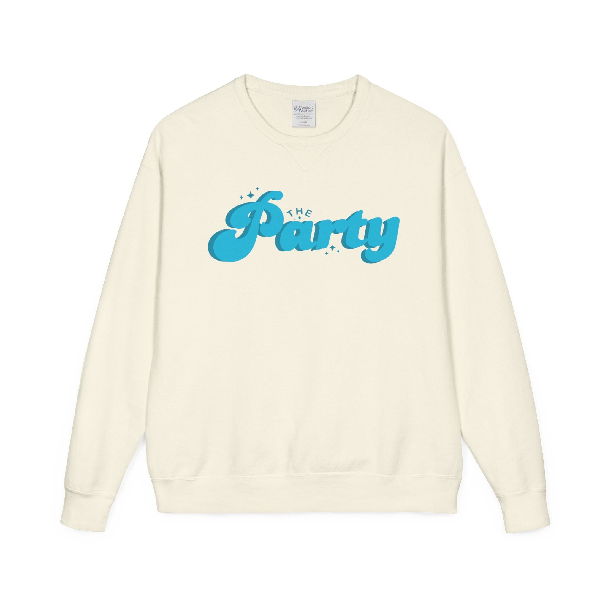 Blue Tonal Party Crewneck Sweatshirt — 'The Party' Retro Script in Lavender