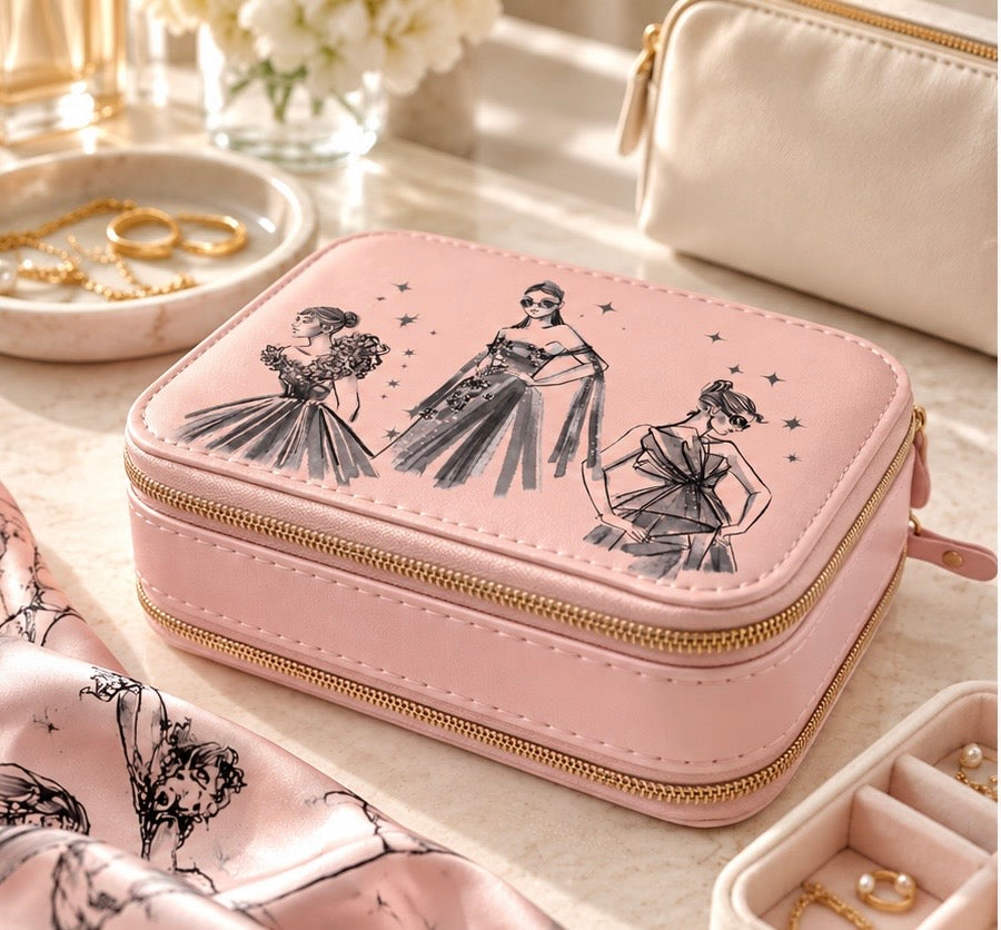 Red Carpet Print Double Zipper Jewelry Box