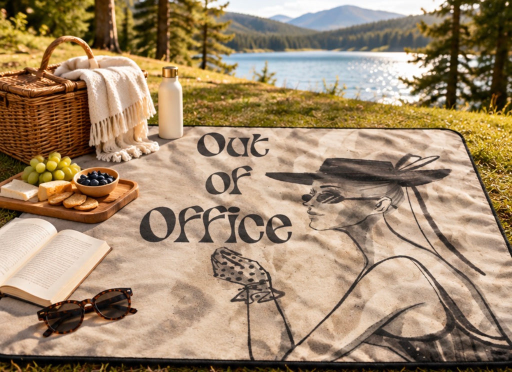 Out of Office Retro Chic Picnic Blanket — Vintage Fashion Illustration Blanket