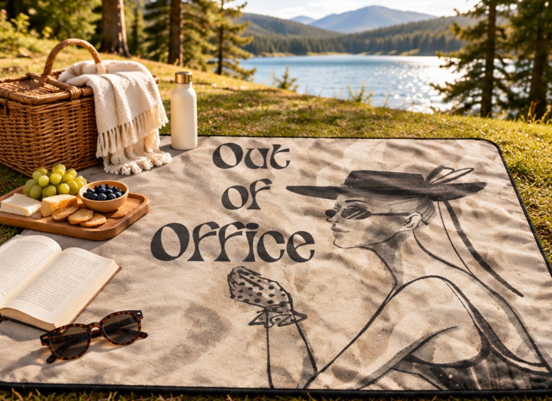 Out of Office Retro Chic Picnic Blanket — Vintage Fashion Illustration Blanket