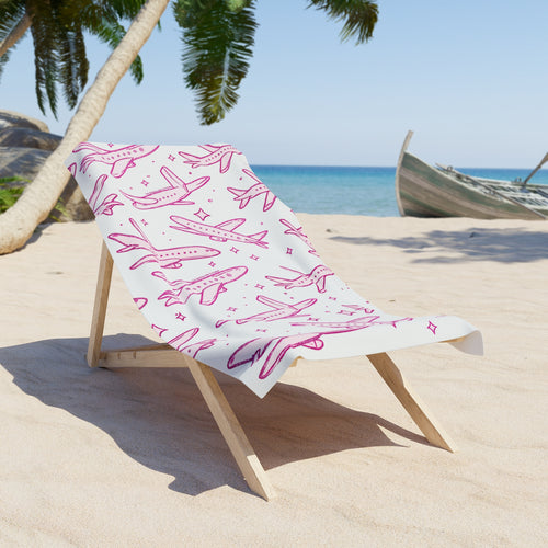 Airplane Pattern Beach Towel — Pink Travel Plane Design