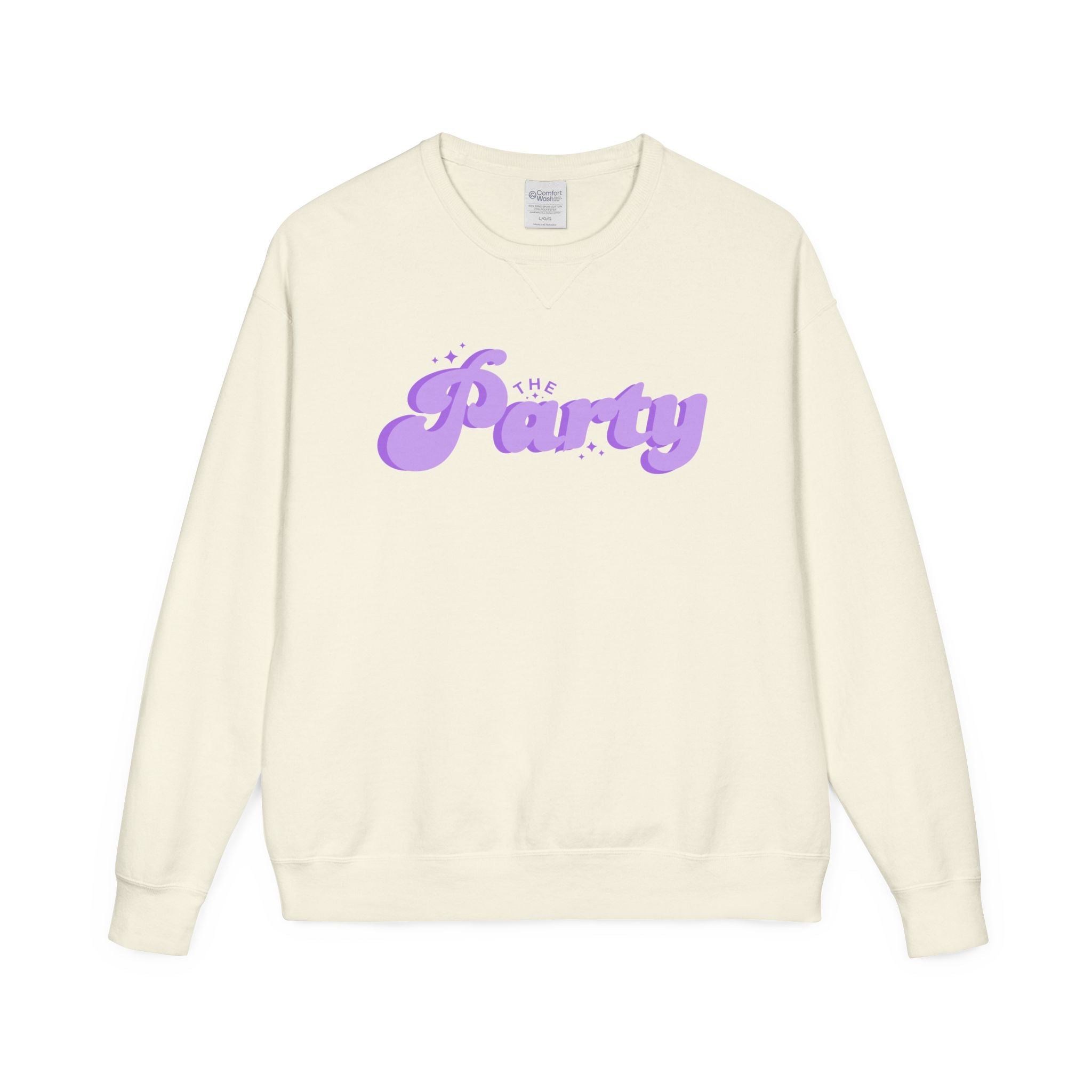Purple Tonal Party Crewneck Sweatshirt — 'The Party' Retro Script in Lavender