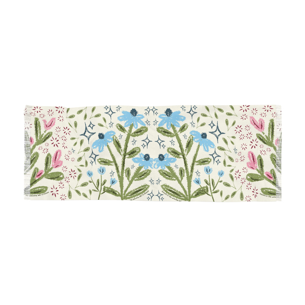 Floral Watercolor Light Travel Scarf — Blue Wildflower Spring Wrap