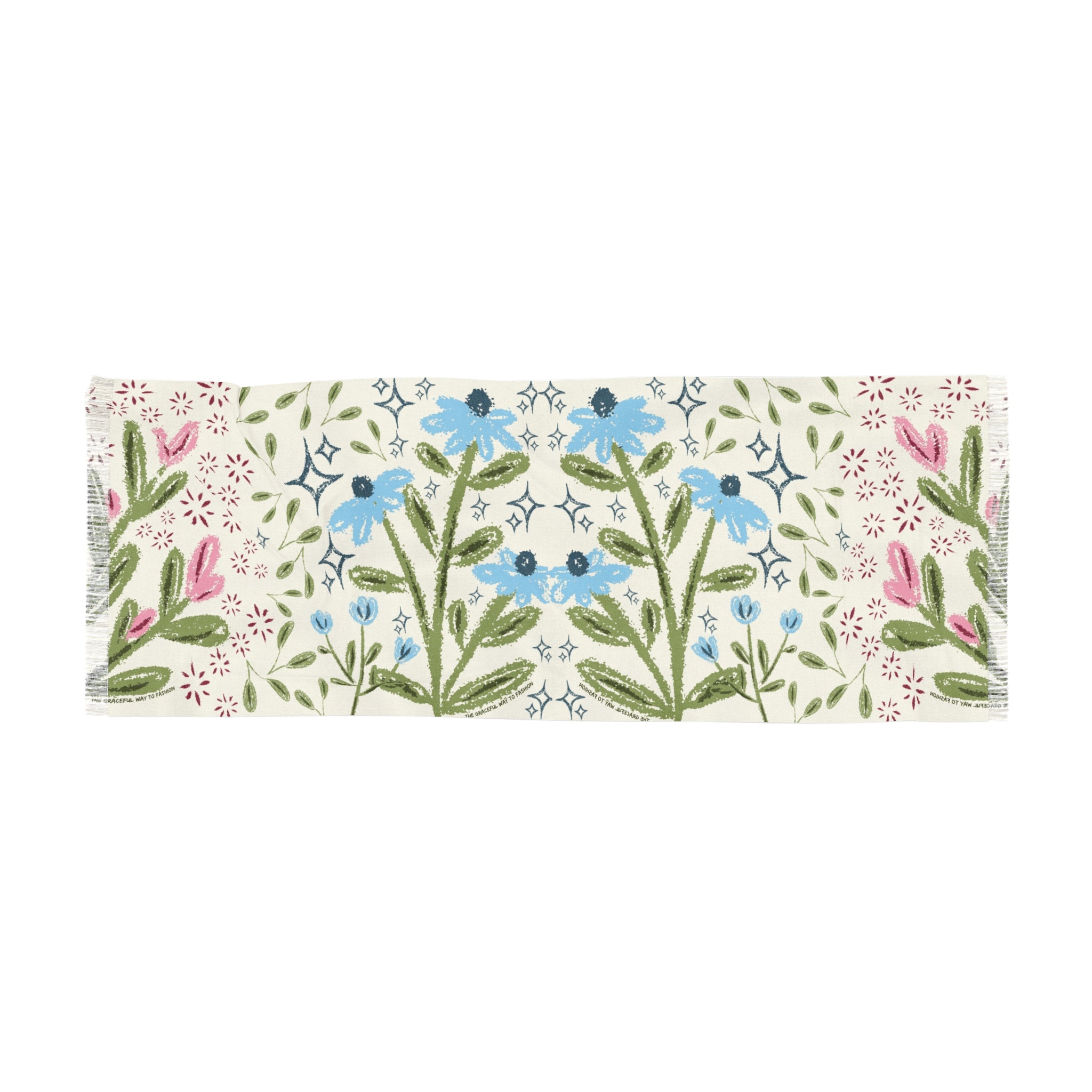 Floral Watercolor Light Travel Scarf — Blue Wildflower Spring Wrap