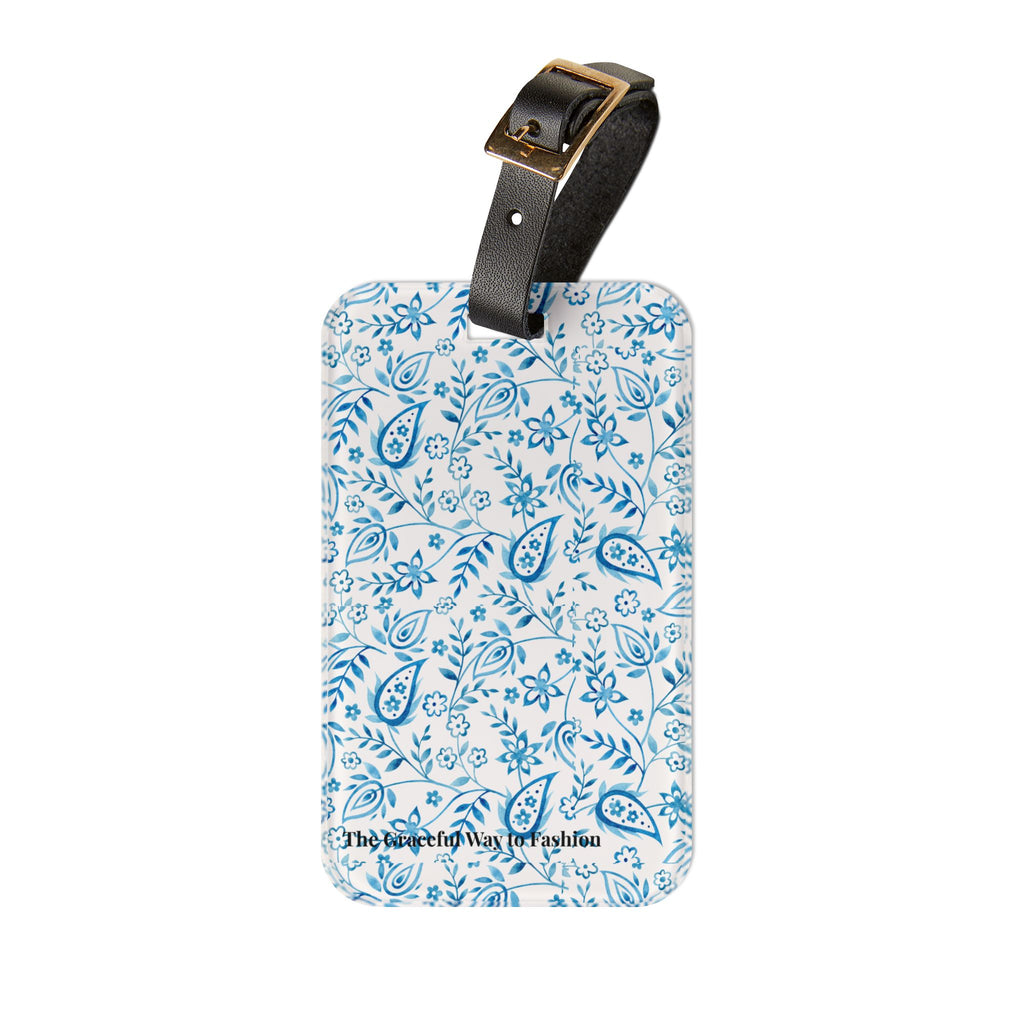 Paisley Patchwork Luggage Tag — Pink & Blue Travel ID with 'The Grateful Way to Fashion'