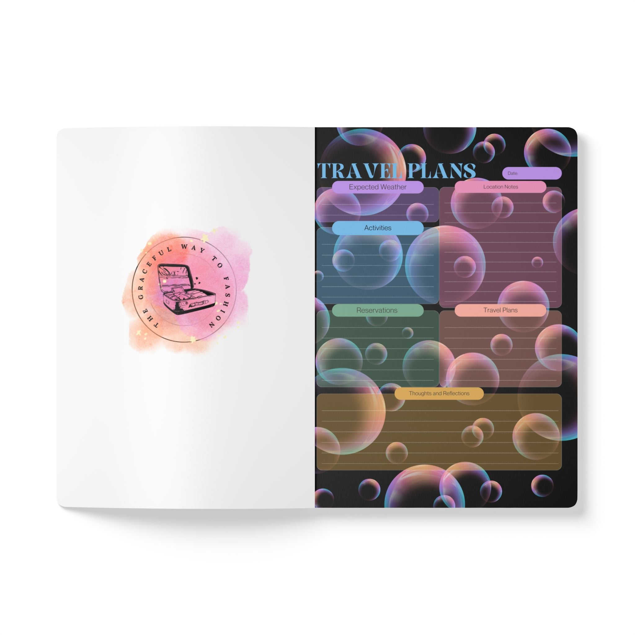 Joyful Journey Trip Journal — Softcover Notebook with Iridescent Bubble Design