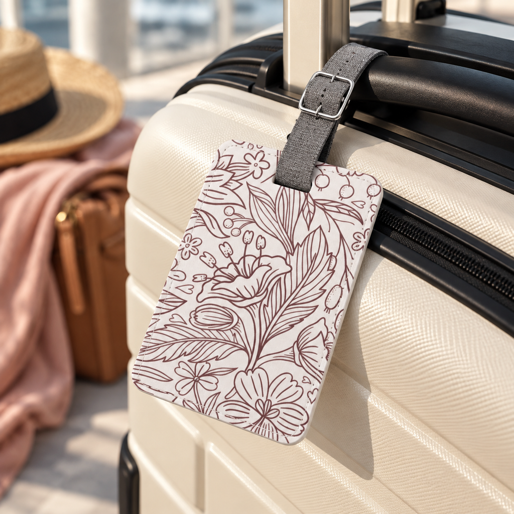Dark Red Botanical Print Luggage