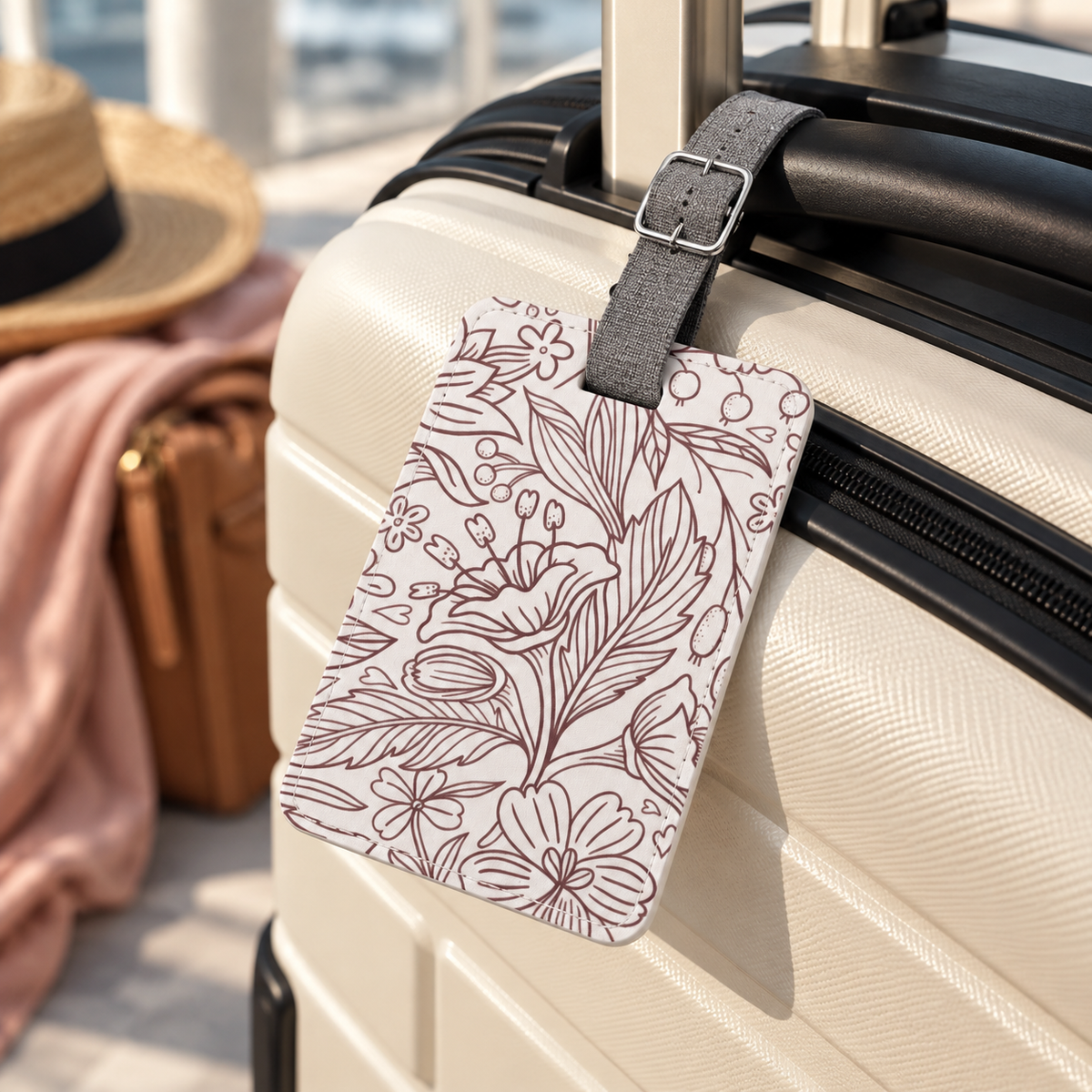 Dark Red Botanical Print Luggage