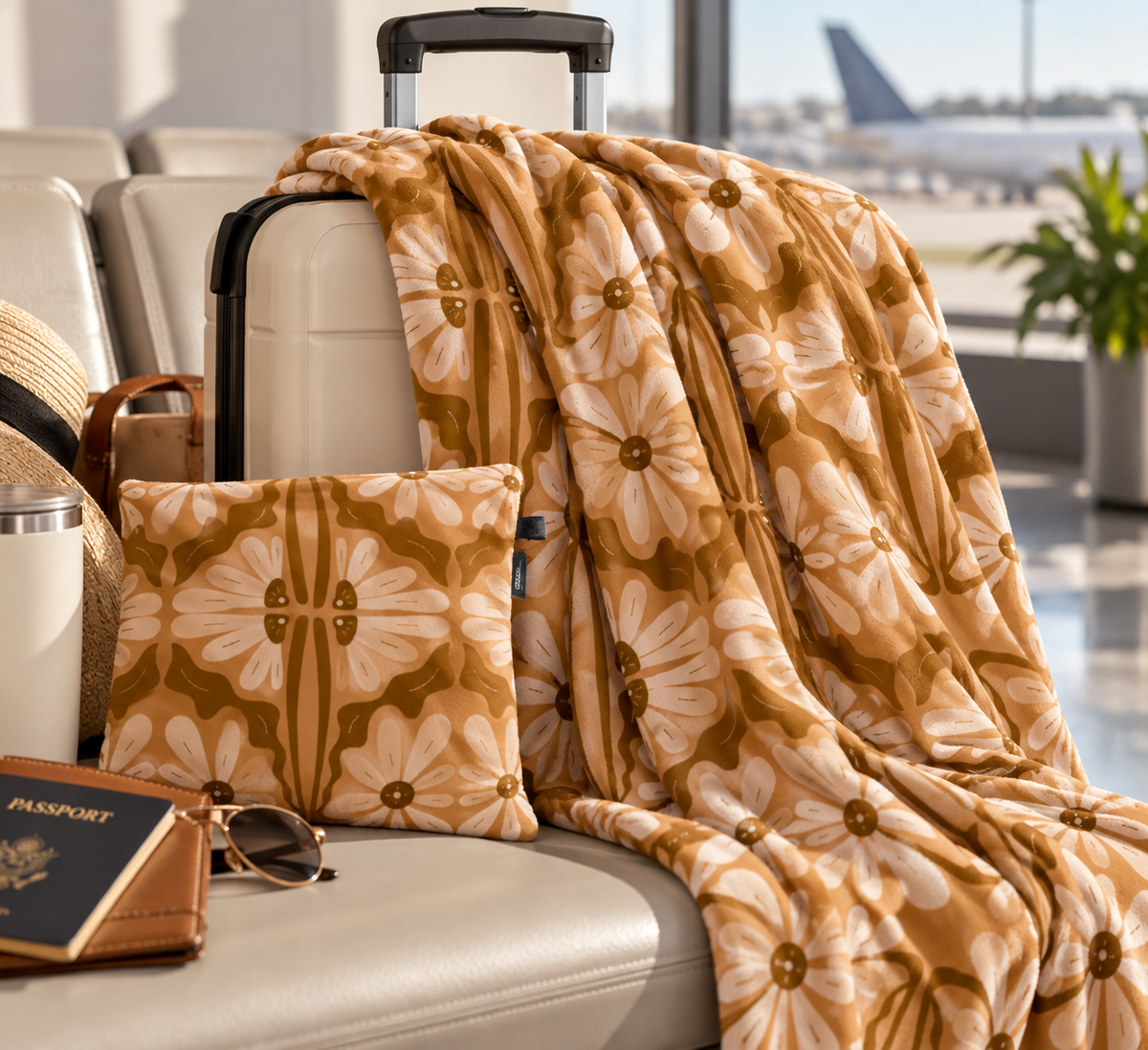 Floral Travel Blanket with Pouch